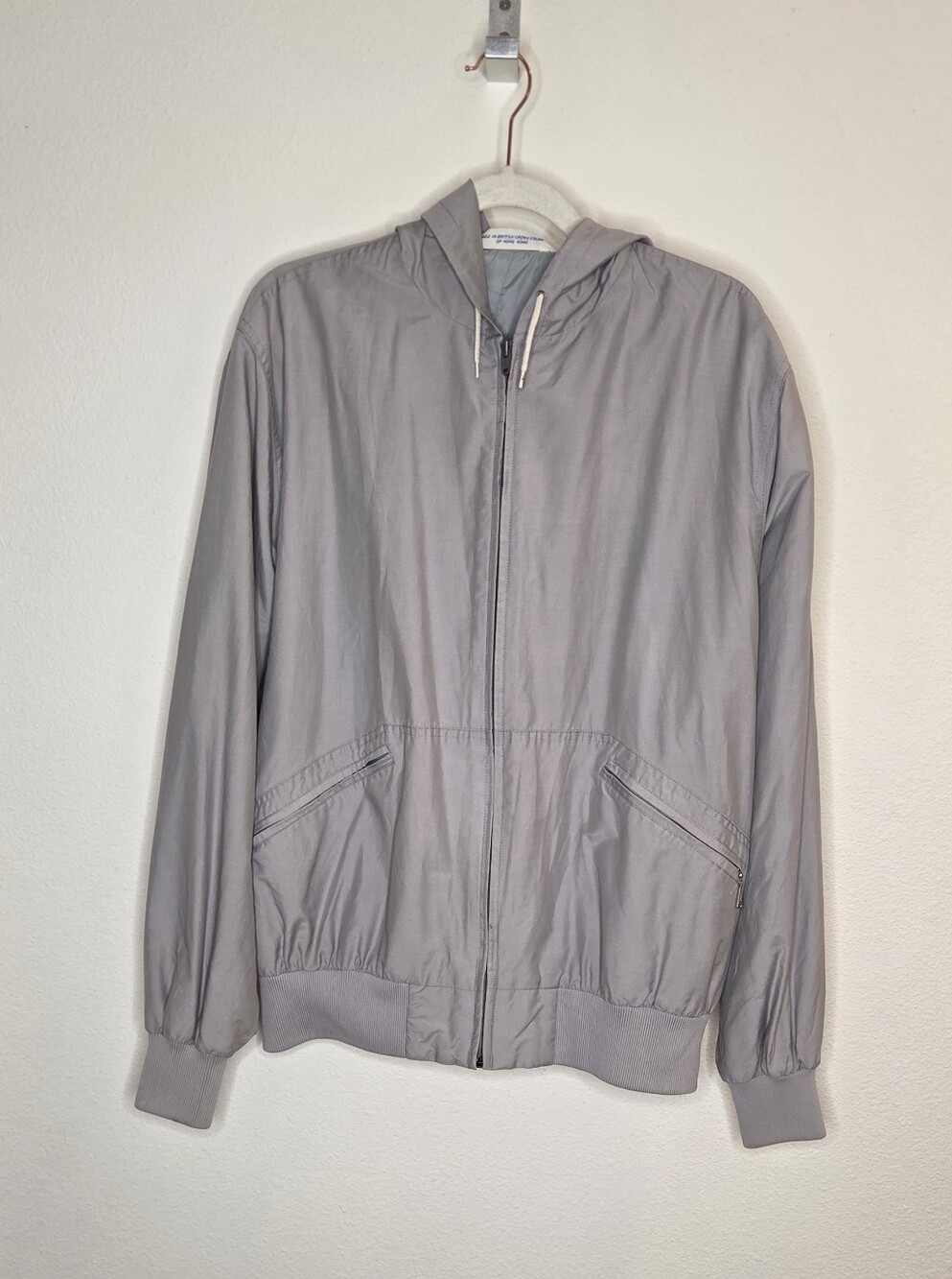 VINTAGE Men's Light Gray Hooded Windbreaker Jacket